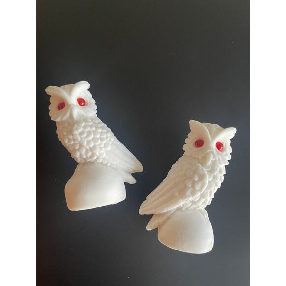 Pair of Vintage Italian Alabaster Snow Owl Sculptures - White Salt Stone - Picture 4 of 10